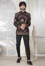 Load image into Gallery viewer, Black Velvet Jodhpuri Suit