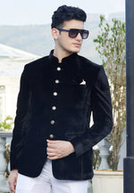 Load image into Gallery viewer, Black Velvet Jodhpuri Suit