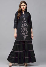 Load image into Gallery viewer, Black Velvet Kurta Set With Palazzo