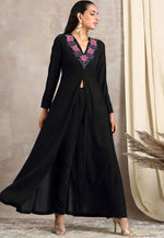 Load image into Gallery viewer, Black Velvet Kurta Set With Pent