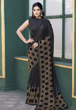 Load image into Gallery viewer, Black Velvet Saree With Blouse