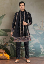 Load image into Gallery viewer, Black Viscose Kurta Pajama With Stole