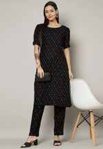 Load image into Gallery viewer, Black Viscose Rayon Kurta Set With Pent