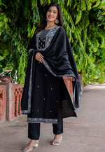 Load image into Gallery viewer, Black Viscose Readymade Pakistani Suit
