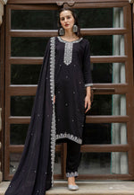 Load image into Gallery viewer, Black Viscose Readymade Pakistani Suit