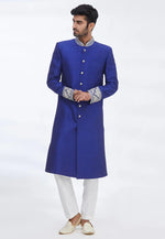 Load image into Gallery viewer, Blue Art Silk Indo Western Sherwani