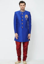 Load image into Gallery viewer, Blue Art Silk Indo Western Sherwani