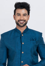 Load image into Gallery viewer, Blue Banarasi Indo Western Suit