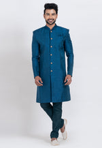 Load image into Gallery viewer, Blue Banarasi Indo Western Suit