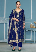 Load image into Gallery viewer, Blue Banarasi Pakistani Suit