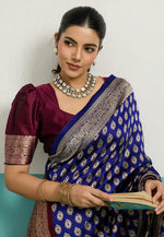 Load image into Gallery viewer, Blue Banarasi Silk Saree