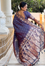 Load image into Gallery viewer, Blue Banarasi Silk Saree