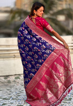 Load image into Gallery viewer, Blue Banarasi Silk Saree