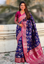 Load image into Gallery viewer, Blue Banarasi Silk Saree
