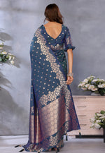 Load image into Gallery viewer, Blue Banarasi Silk Saree