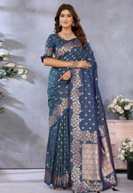 Load image into Gallery viewer, Blue Banarasi Silk Saree