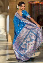Load image into Gallery viewer, Blue Banarasi Silk Saree
