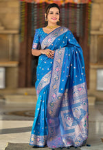 Load image into Gallery viewer, Blue Banarasi Silk Saree