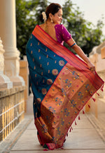 Load image into Gallery viewer, Blue Banarasi Silk Saree With Blouse
