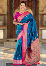 Load image into Gallery viewer, Blue Banarasi Silk Saree With Blouse