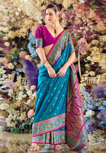 Load image into Gallery viewer, Blue Banarasi Silk Saree With Blouse