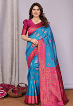 Load image into Gallery viewer, Blue Banarasi Silk Saree With Blouse
