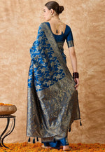 Load image into Gallery viewer, Blue Banarasi Silk Saree With Blouse