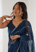 Load image into Gallery viewer, Blue Chiffon Saree With Blouse
