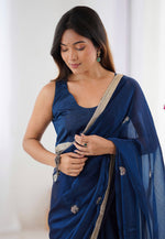 Load image into Gallery viewer, Blue Chiffon Saree With Blouse