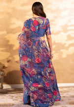 Load image into Gallery viewer, Blue Chinon Floral Lehenga choli