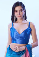 Load image into Gallery viewer, Blue Chinon Half N Half Saree