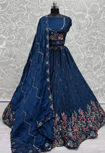 Load image into Gallery viewer, Blue Chinon Lehenga Choli