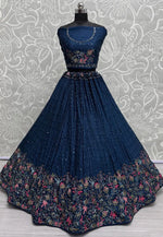 Load image into Gallery viewer, Blue Chinon Lehenga Choli
