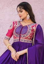 Load image into Gallery viewer, Blue Chinon Readymade Long Anarkali Suit