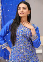 Load image into Gallery viewer, Blue Chinon Readymade Pakistani Suit