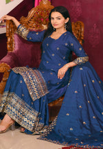 Load image into Gallery viewer, Blue Chinon Readymade Sharara Suit