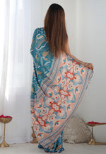Load image into Gallery viewer, Blue Chinon Saree With Blouse