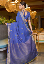 Load image into Gallery viewer, Blue Chinon Saree With Blouse