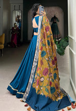 Load image into Gallery viewer, Blue Chinon Silk Circular Lehenga Choli
