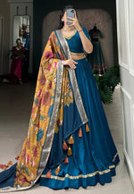 Load image into Gallery viewer, Blue Chinon Silk Circular Lehenga Choli