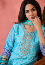 Load image into Gallery viewer, Blue Chinon Silk Readymade Pant Style Suit