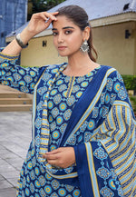 Load image into Gallery viewer, Blue Cotton Readymade Pant Style Suit