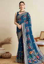 Load image into Gallery viewer, Blue Cotton Saree With Blouse