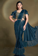 Load image into Gallery viewer, Blue Crepe Lehenga Saree