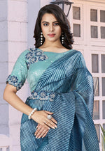 Load image into Gallery viewer, Blue Crepe Saree With Blouse