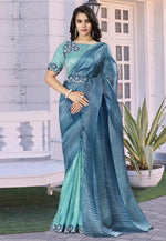 Load image into Gallery viewer, Blue Crepe Saree With Blouse