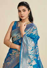 Load image into Gallery viewer, Blue Kanjivaram Silk Saree