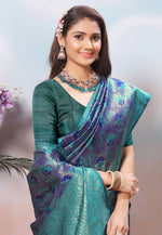 Load image into Gallery viewer, Blue Kanjivaram Silk Saree With Blouse