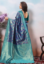 Load image into Gallery viewer, Blue Kanjivaram Silk Saree With Blouse