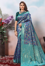 Load image into Gallery viewer, Blue Kanjivaram Silk Saree With Blouse
